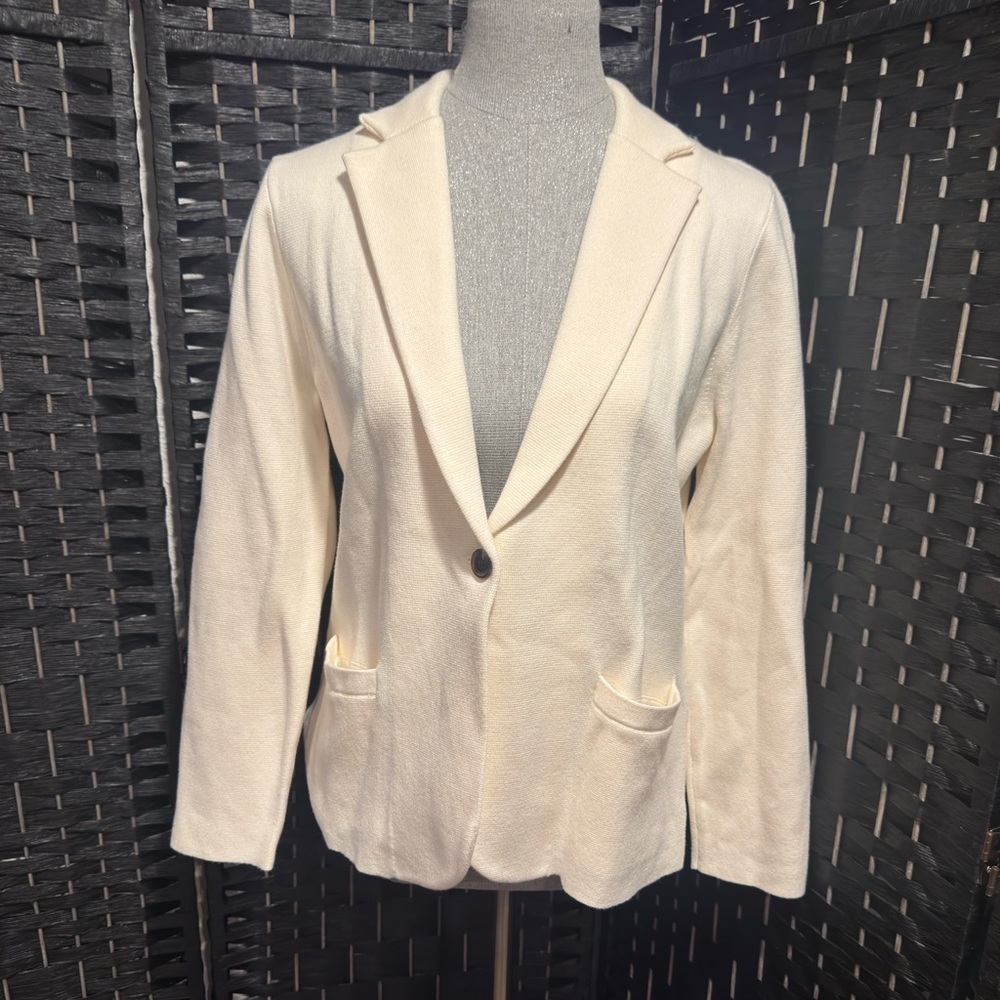 J. Crew Cream Women's Sweater Blazer w pockets. NWT Sz L petite - Picture 1 of 9